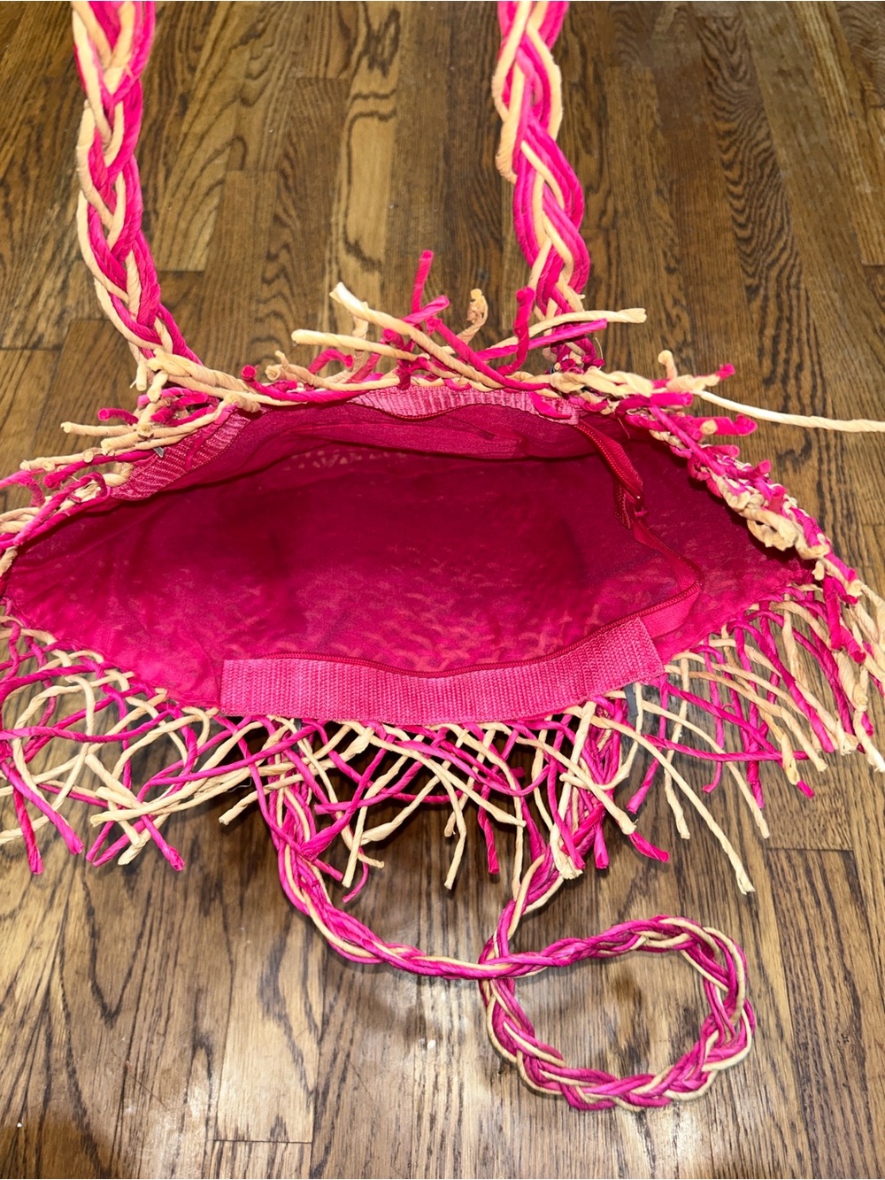 Boho Pink Woven Beach Tote - Vacation Style Straw Bag - Picture 5 of 5